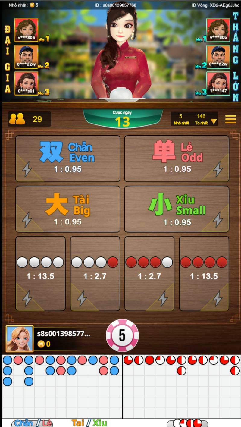 Giao diện chơi xóc đĩa BK8